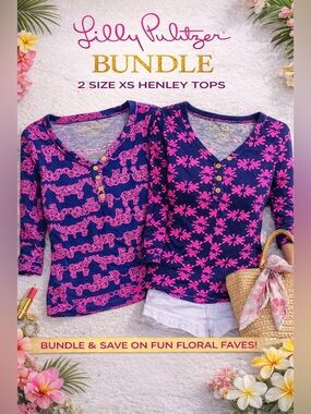 Lilly Pulitzer XS Bundle 🌸 2 Henley Tops  Pima Cotton | Tropical Print